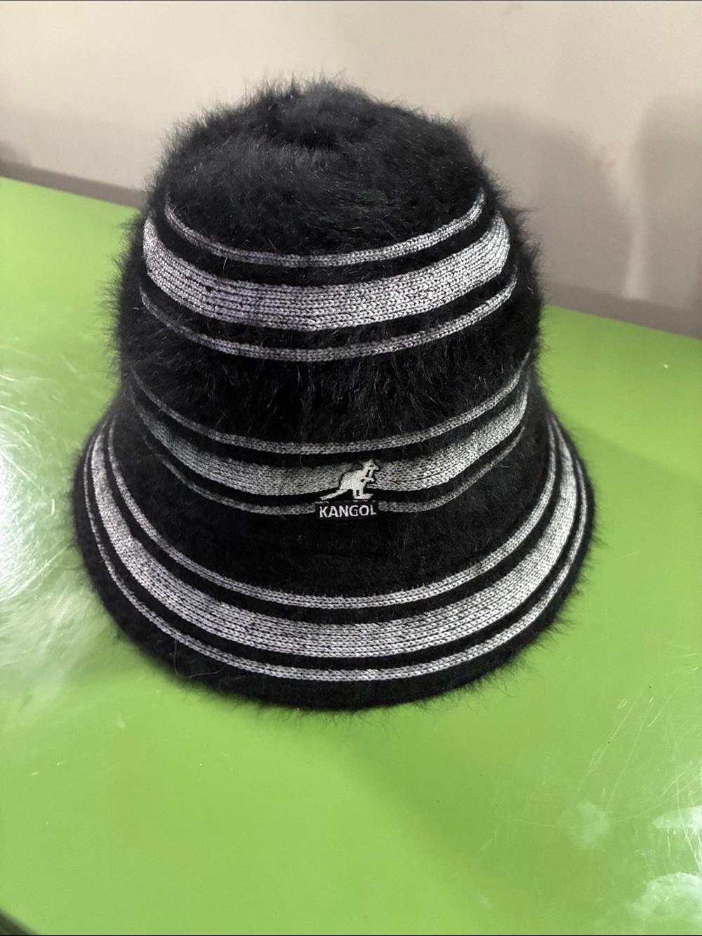Kangol Black with Gray Stripe Fuzzy Bucket Hat